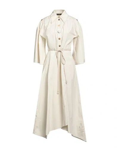 Actitude By Twinset Woman Midi Dress Ivory Size S Cotton, Linen In Neutral