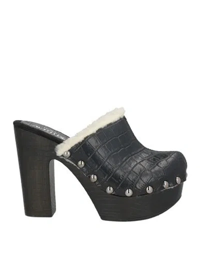 Actitude By Twinset Woman Mules & Clogs Black Size 7 Leather, Textile Fibers