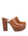Actitude By Twinset Woman Mules & Clogs Tan Size 7 Leather, Textile Fibers In Brown