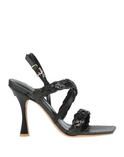 Actitude By Twinset Woman Sandals Black Size 7 Synthetisches Material, Textile Fibers