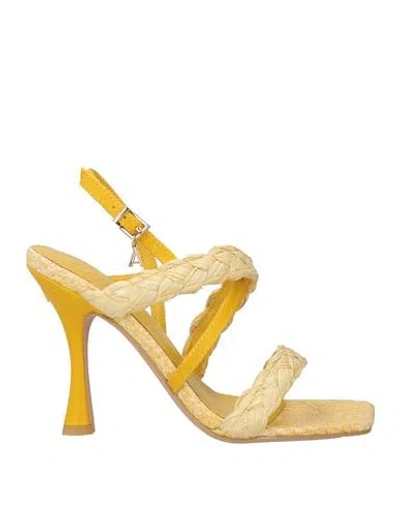 Actitude By Twinset Woman Sandals Yellow Size 7 Synthetisches Material, Textile Fibers In Multi