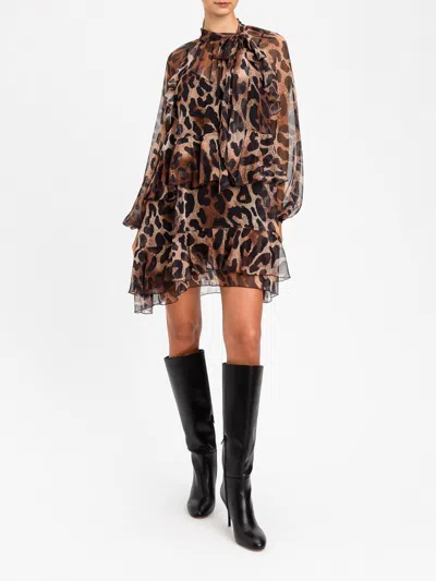Actitude Twinset Animal Print Georgette Mini Dress With Scarf Neck