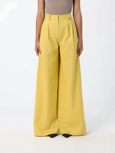Actitude Twinset High-waisted Palazzo Trousers In A Linen And Cotton Blend In Yellow