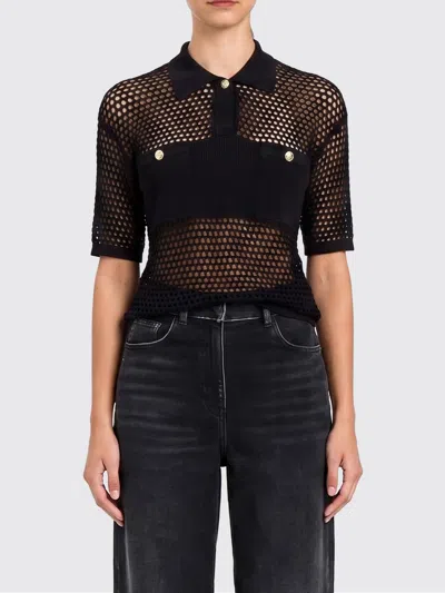 Actitude Twinset Mesh Viscose Polo Shirt In Black