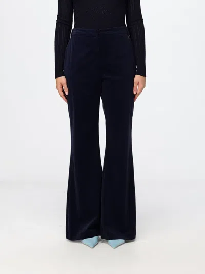 Actitude Twinset Mid-rise Flared Velvet Trousers With Concealed Fastening In Blue