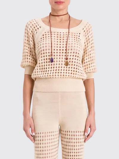 Actitude Twinset Perforated Cotton Knit Top In Neutral
