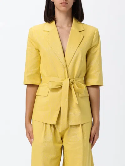 Actitude Twinset Robe-style Blazer In A Linen-cotton Blend With A Waist Belt In Yellow