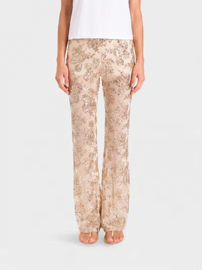 Actitude Twinset Slim Fit Jersey Trousers With Embroidered Sequins In Neutral