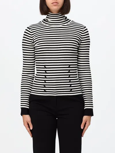 Actitude Twinset Striped Slim Fit Turtleneck In Viscose Blend In Black