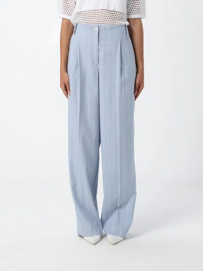 Actitude Twinset ストライプビスコースブレンドストレートパンツ In Blue