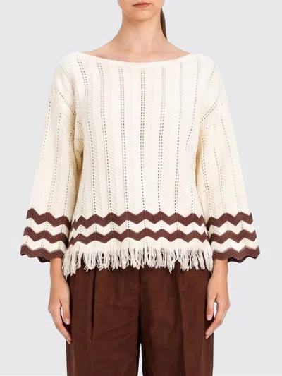 Actitude Twinset Zig Zag Cotton Knit Top In White
