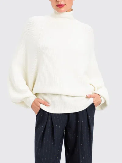 Actitude Twinset Wool Blend Mock Neck Jumper With Dropped Shoulders In White