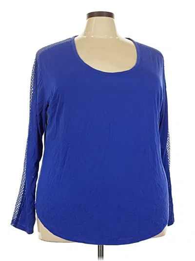 Pre-owned Active 3/4 Sleeve Top Blue Scoop Neck Tops