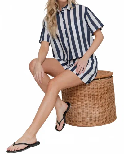 Active Basic Blouse And Shorts Matching Set In Navy Stripes In Black