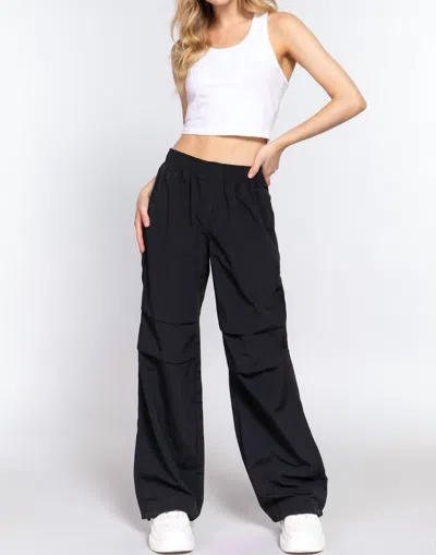 Active Basic Elastice Waist Parachute Pants In Black