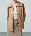 Active Basic Faux Leather Button Up Shacket In Camel In Brown
