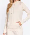 Active Basic Fitted Long Sleeve Pullover French Terry Hoodie In Bone In White