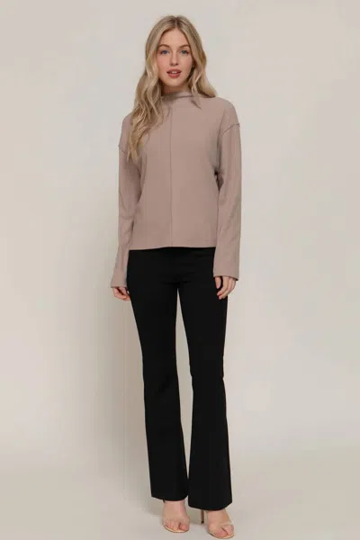 Active Basic Frontier Brushed Rib Mock Neck Western Top In Mushroom In Brown