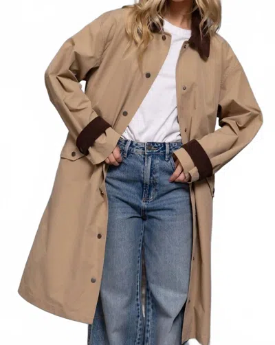 Active Basic Long Sleeve Contrast Collar Button Down Trench Coat In Khaki In Brown