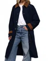 Active Basic Long Sleeve Contrast Collar Button Down Trench Coat In Navy In Blue