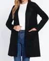 Active Basic Long Sleeve Open Front Faux Suede Jacket In Black In Black
