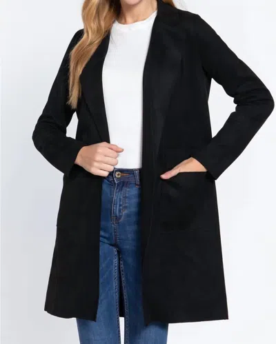 Active Basic Long Sleeve Open Front Faux Suede Jacket In Black