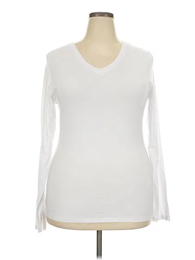 Pre-owned Active Basic Long Sleeve Top White V-neck Tops