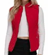 Active Basic Ribbed Quilted Padding Vest In Red In Red