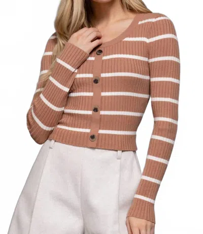 Active Basic Round Neck Stripe Sweater In Mocha In Brown