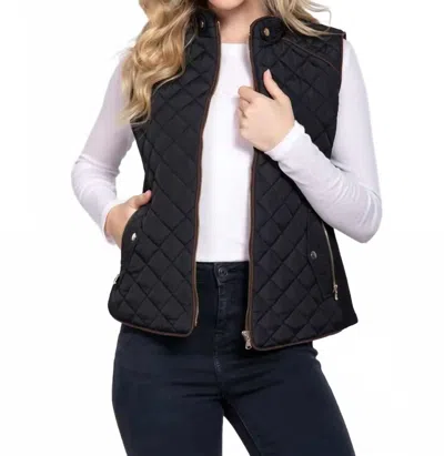 Active Basic Saddleback Quilted Vest In Black In Blue