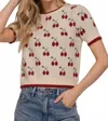 Active Basic Short Sleeve Contrasting Edge Sweater In Ivory/dark Red In Multi