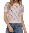 Active Basic Short Sleeve Contrasting Edge Sweater In Off White/pink In Multi