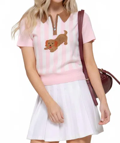Active Basic Short Sleeve Vertical Stripe Polo Top In Blush In Purple