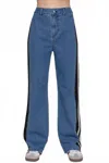 Active Basic Side Stripe Straight Fit Denim Pants In Blue In Blue