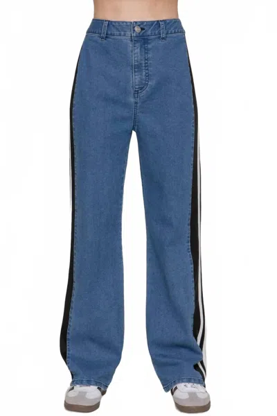 Active Basic Side Stripe Straight Fit Denim Pants In Blue