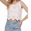 Active Basic Sleeveless Round Neck Cotton Crochet Crop Tank Top In White In White