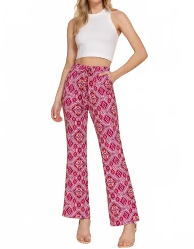 Active Basic Stretch Print Straight Long Pants In Pink In Multi