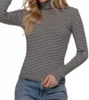 Active Basic Stripe Long Sleeve Turtleneck Top In Black In Black