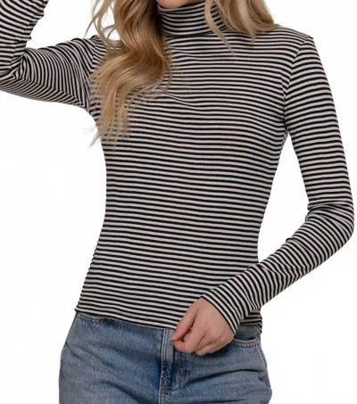 Active Basic Stripe Long Sleeve Turtleneck Top In Black