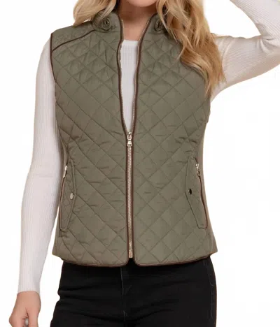 Active Basic Suede Piping Detail Rib Quilted Padding Vest In Olive In Green