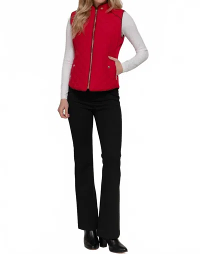 Active Basic Suede Piping Detail Rib Quilted Padding Vest In Red