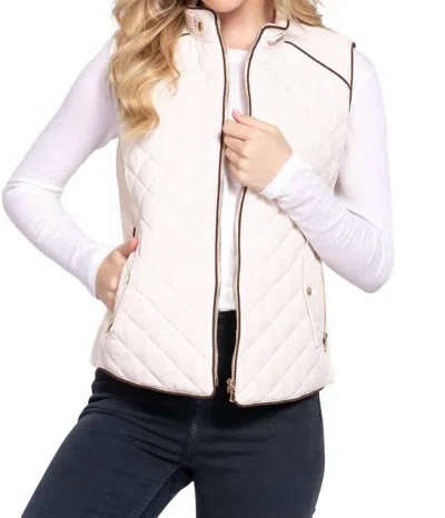 Active Basic Suede Piping Detail Rib Quilted Padding Vest In White