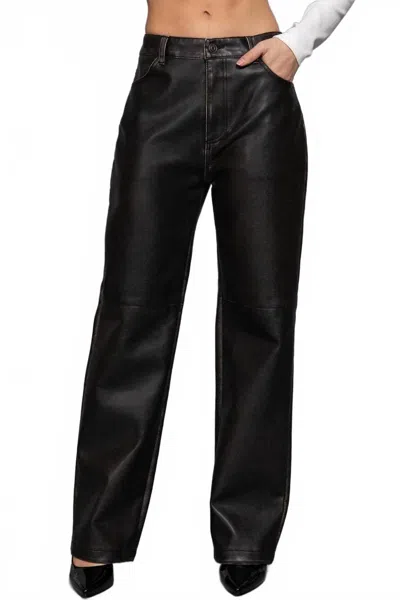 Active Basic Washed Faux Leather Long Pants In Black