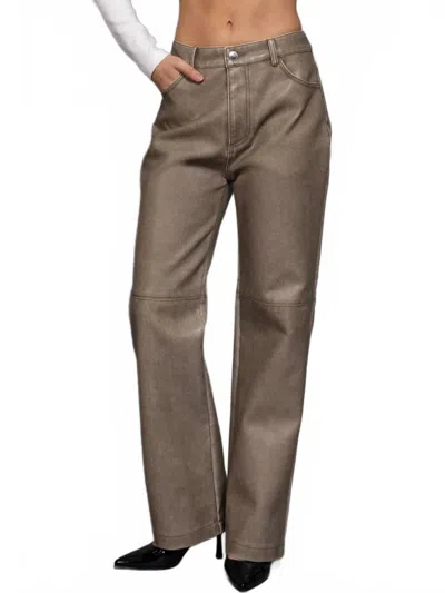 Active Basic Washed Faux Leather Long Pants In Taupe In Brown