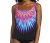Active Spirit Birds Of A Feather Square Neck Tankini Top In Black In Black