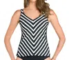 Active Spirit Stripe Of Genuis Chlorine Resistant V-neck Tankini Top In Black/white In Black