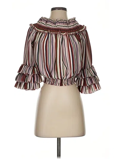 Pre-owned Active Usa 3/4 Sleeve Blouse In Brown