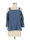 Active Usa 3/4 Sleeve Top Blue Cold Shoulder Neckline Tops In Blue