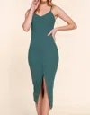 Active Usa Button Down Ribbed Cami Midi Dress In Green In Green