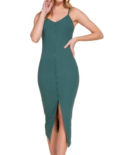 Active Usa Button Down Ribbed Cami Midi Dress In Green